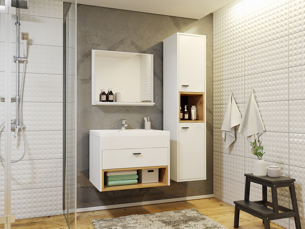 Badezimmer-Set Velum I (Weiss + Artisan Eichenholzoptik)