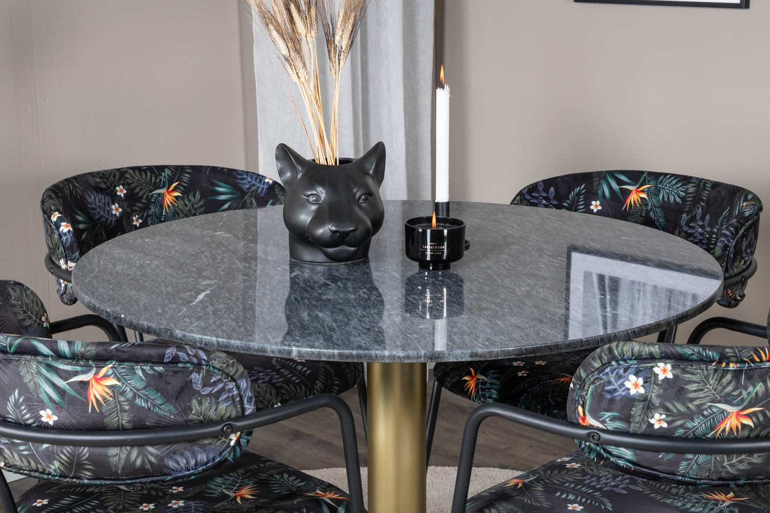 Essgruppe Dallas 1208 (Geblümtes Muster + Schwarz)