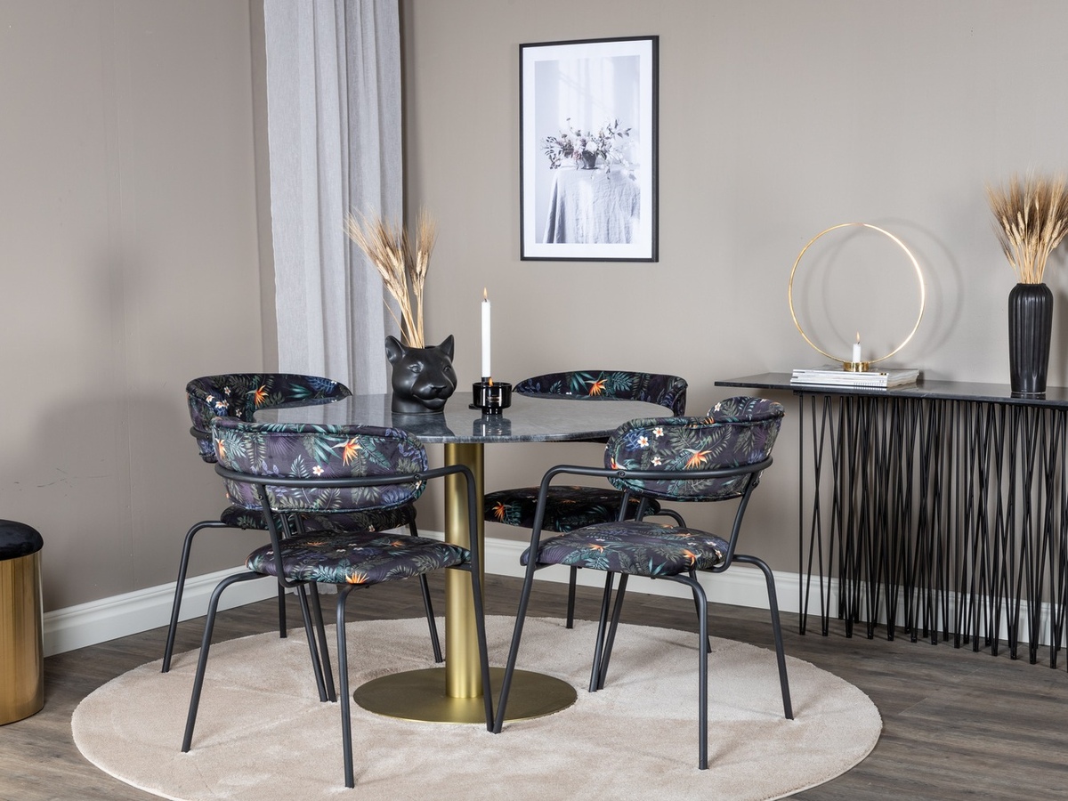 Essgruppe Dallas 1208 (Geblümtes Muster + Schwarz)