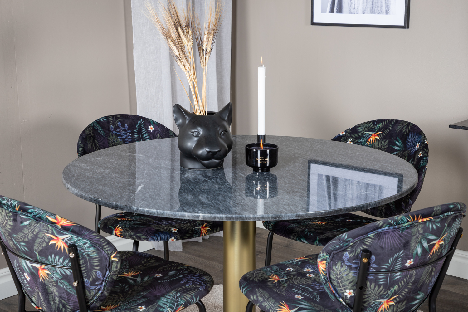 Essgruppe Dallas 1209 (Geblümtes Muster + Schwarz)