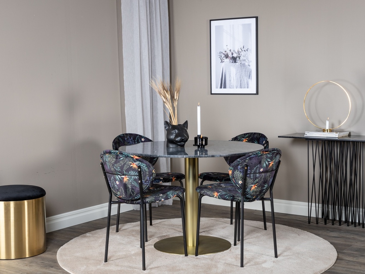 Essgruppe Dallas 1209 (Geblümtes Muster + Schwarz)