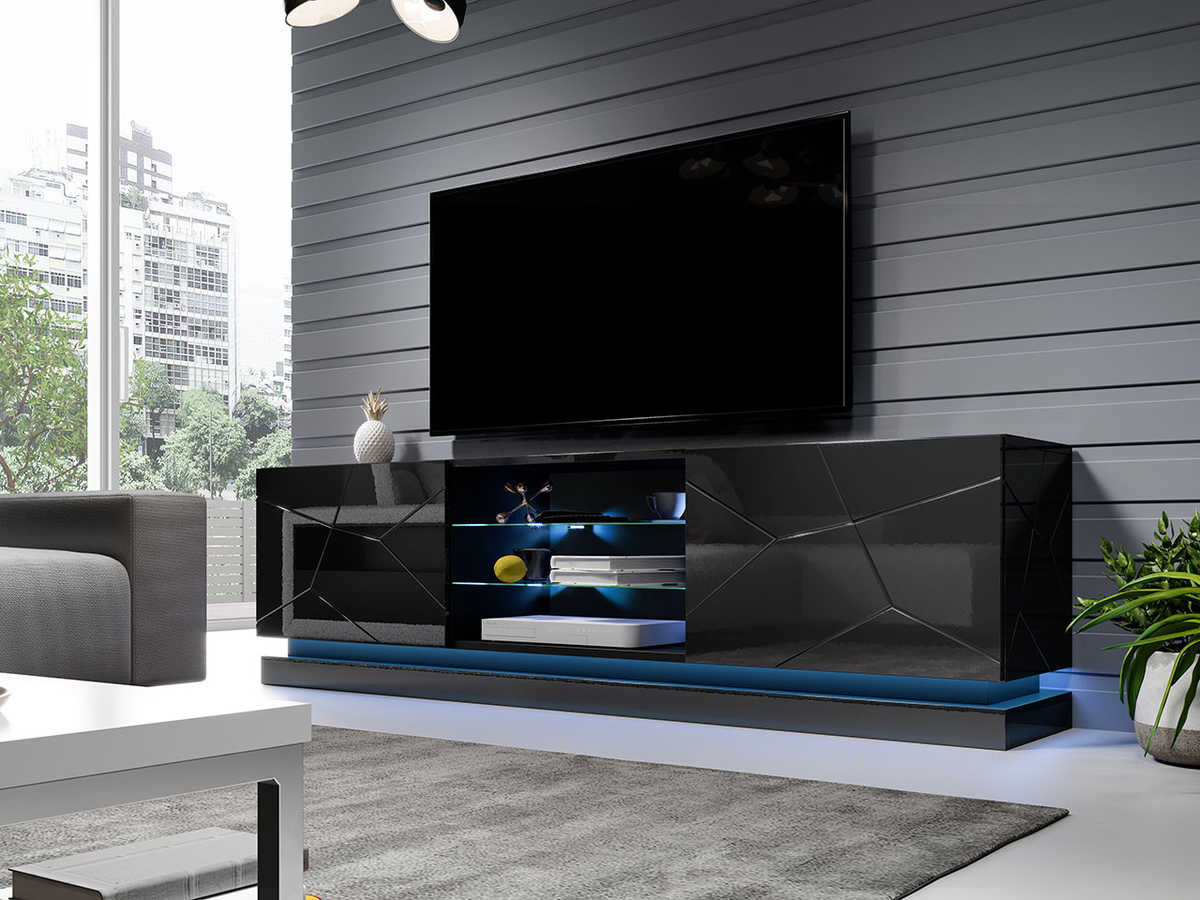 TV-Möbel Linar I (Schwarz + Schwarz glänzend)