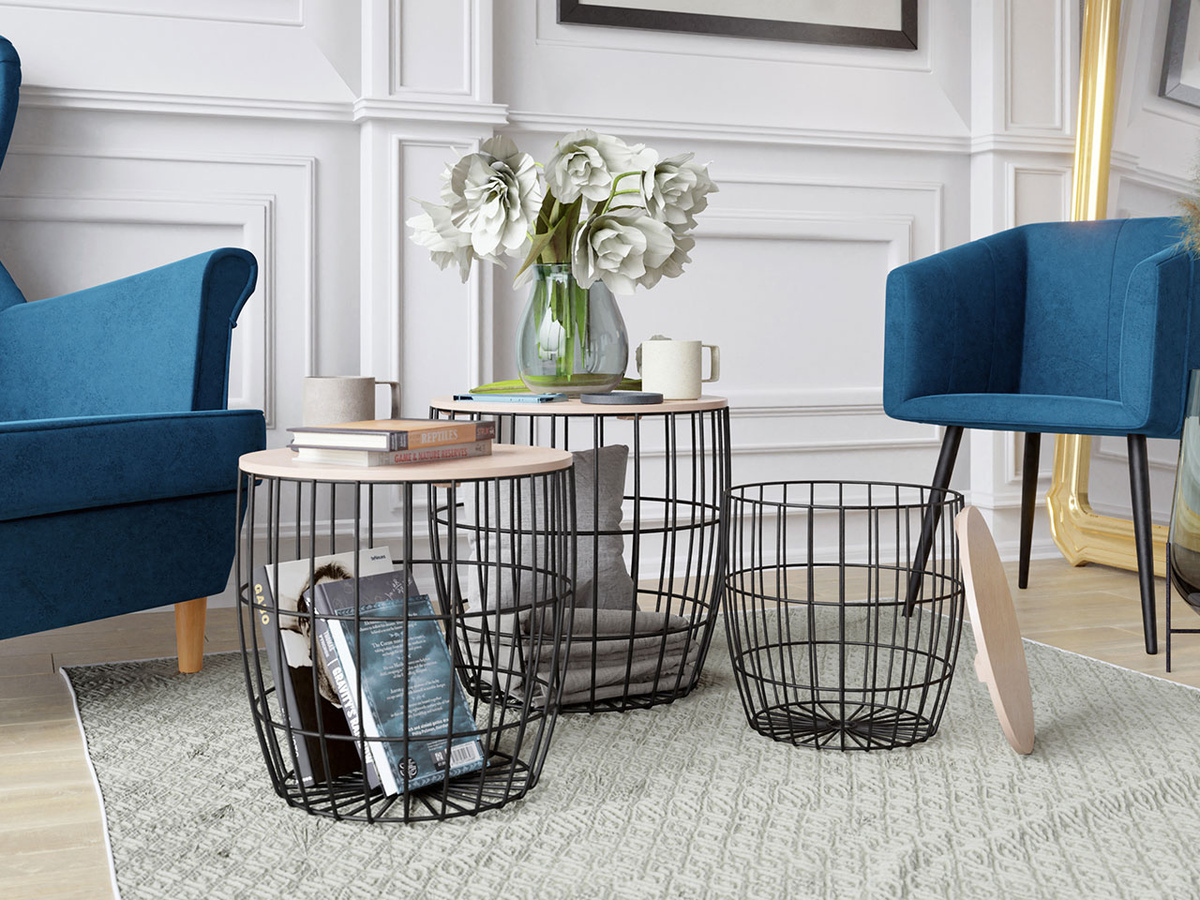 Satz beistelltische Aedifis (Schwarz + Helles Holz)