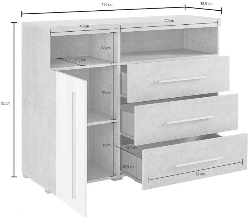 Kommode Sorciro 102 (Nussholzoptik + Eiche dunkel)