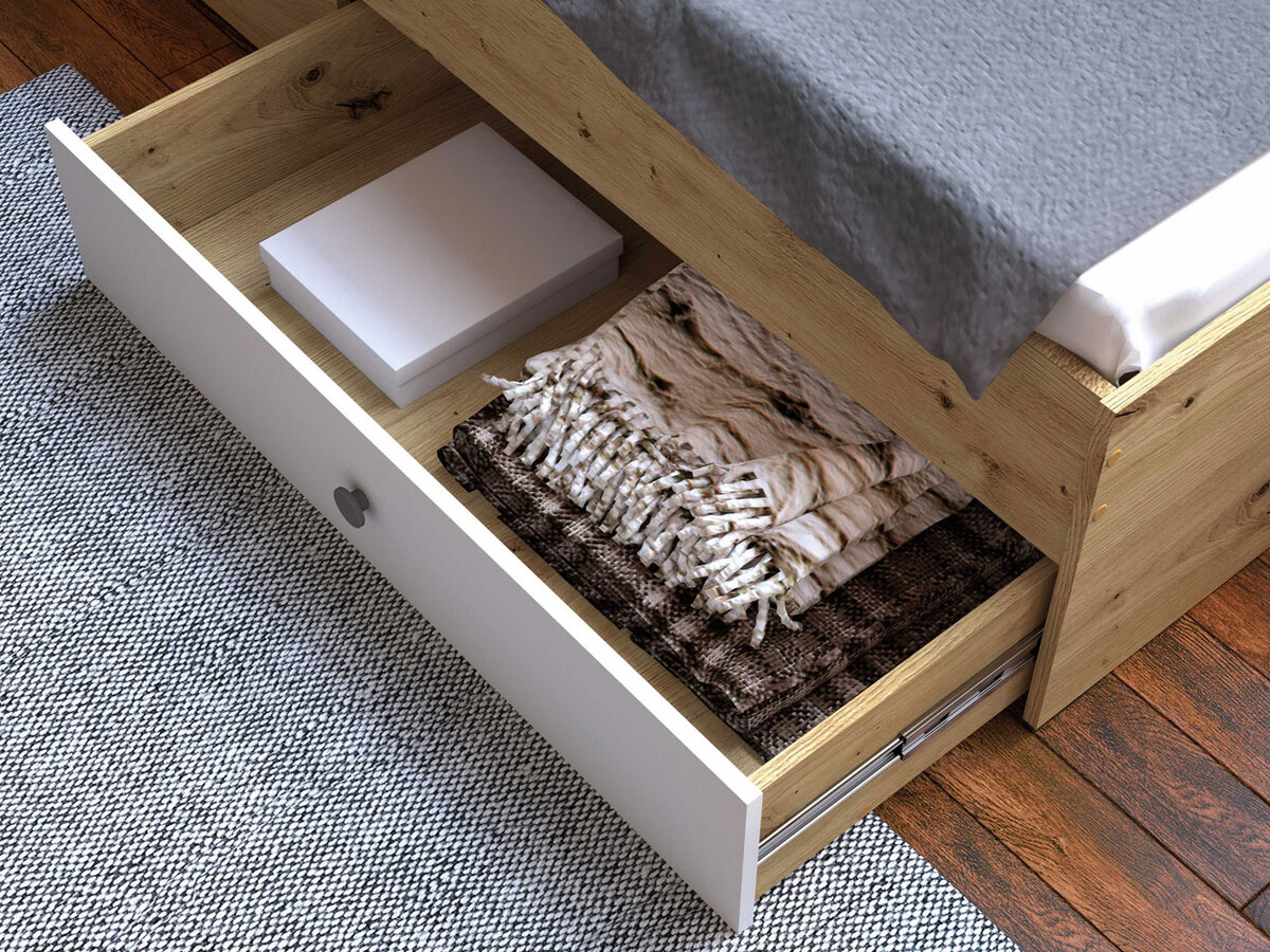 Bett Almira 113 (Artisan-Eiche + Weiss + Grau)