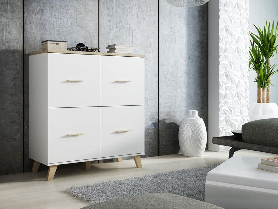 Sideboard Larfloi 105 (Weiss + Sonoma eichenholz)