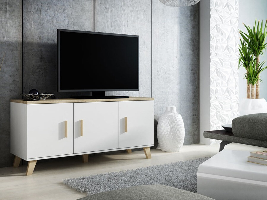 TV-Möbel Larfloi 106 (Weiss + Sonoma-Eiche)
