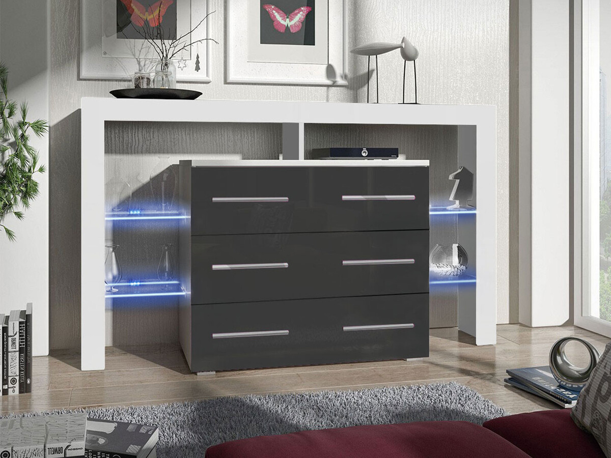 Kommode Aestas I (Weiss + Glanzgrau)