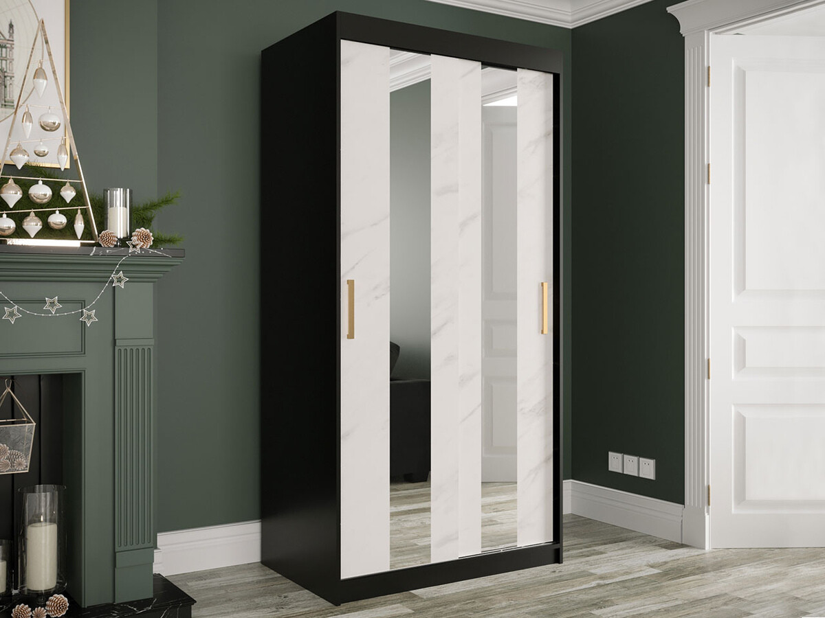 Kleiderschrank Hartford 240 (Mattschwarz + Weisser Marmor)