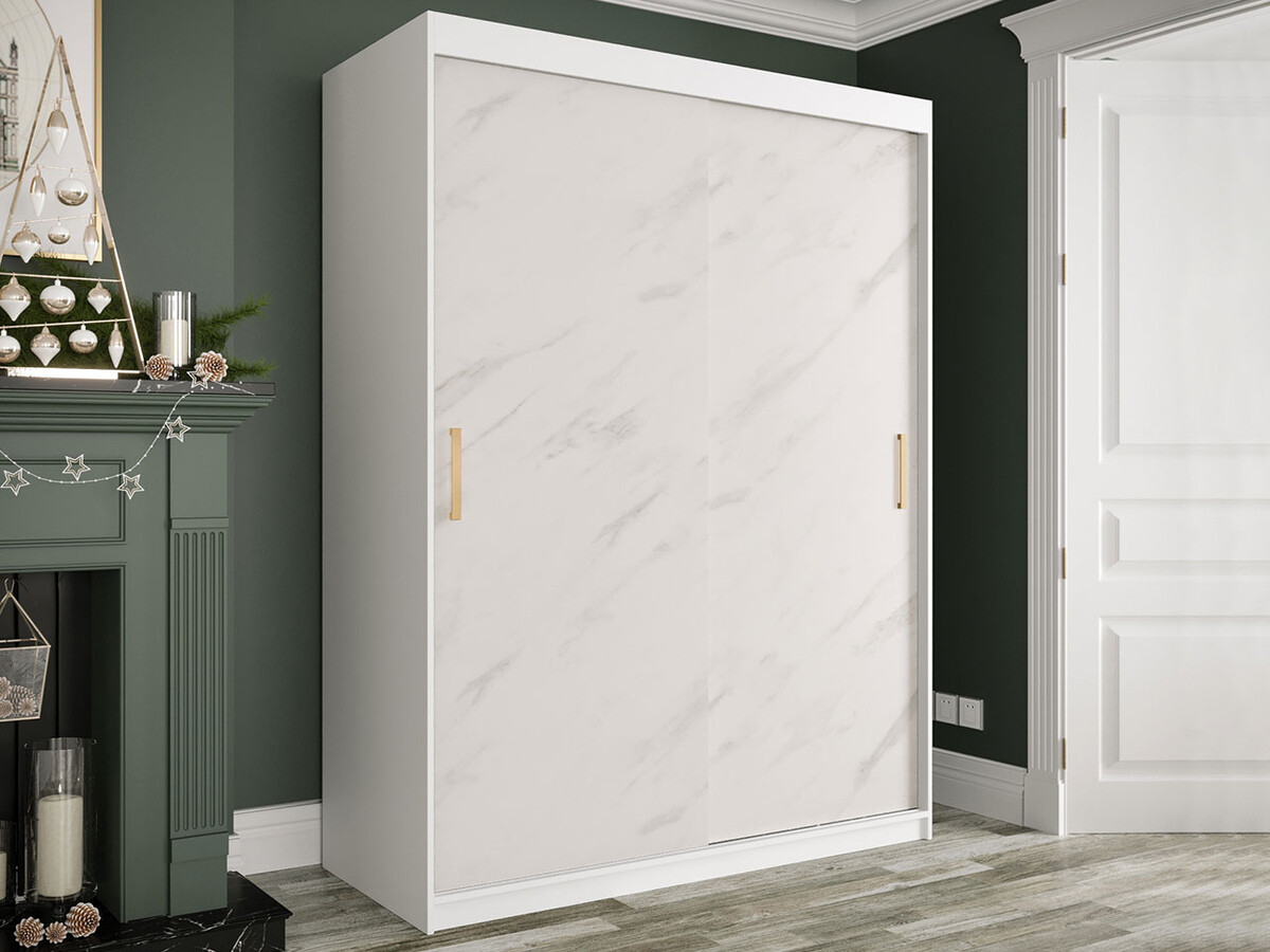 Kleiderschrank Hartford 248 (Matt weiss + Weisser Marmor)