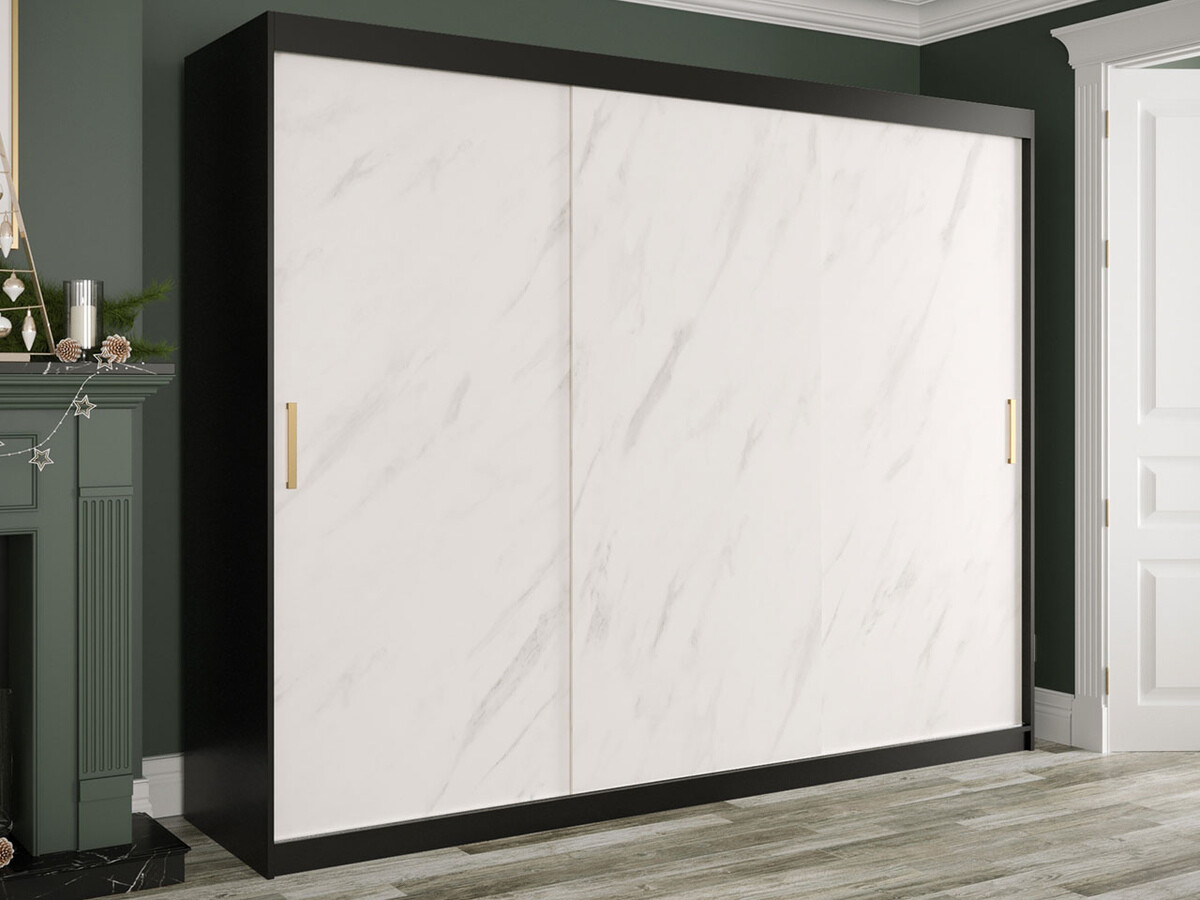 Kleiderschrank Hartford 251 (Mattschwarz + Weisser Marmor)