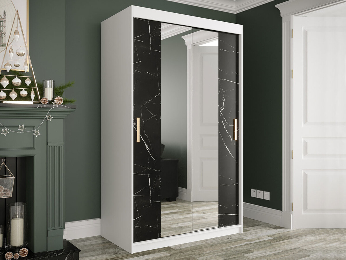 Kleiderschrank Hartford 253 (Matt weiss + Schwarzer Marmor)