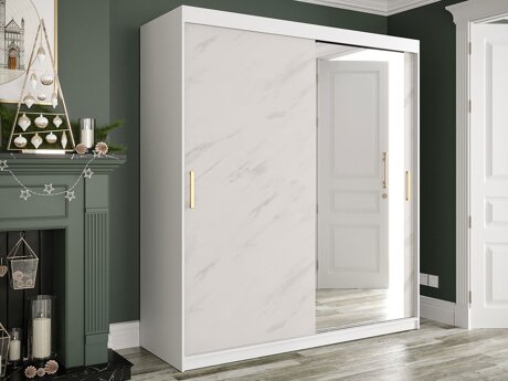 Kleiderschrank Hartford 261 (Matt weiss + Weisser Marmor)