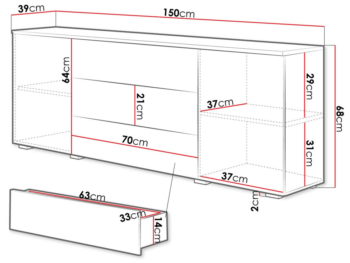Kommoden Sarasota 129 (Weiss + Weiss glänzend)
