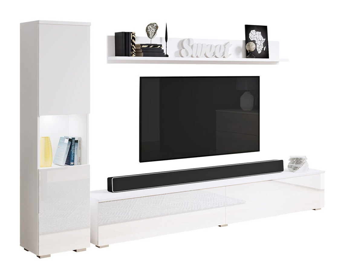 Wohnzimmer-Set Sarasota 130 (Weiss + Weiss glänzend)