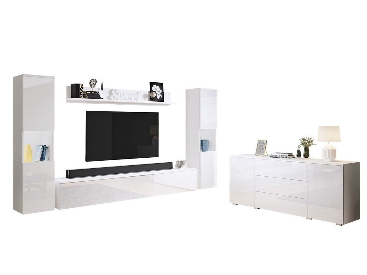Wohnzimmer-Set Sarasota 133 (Weiss + Weiss glänzend)