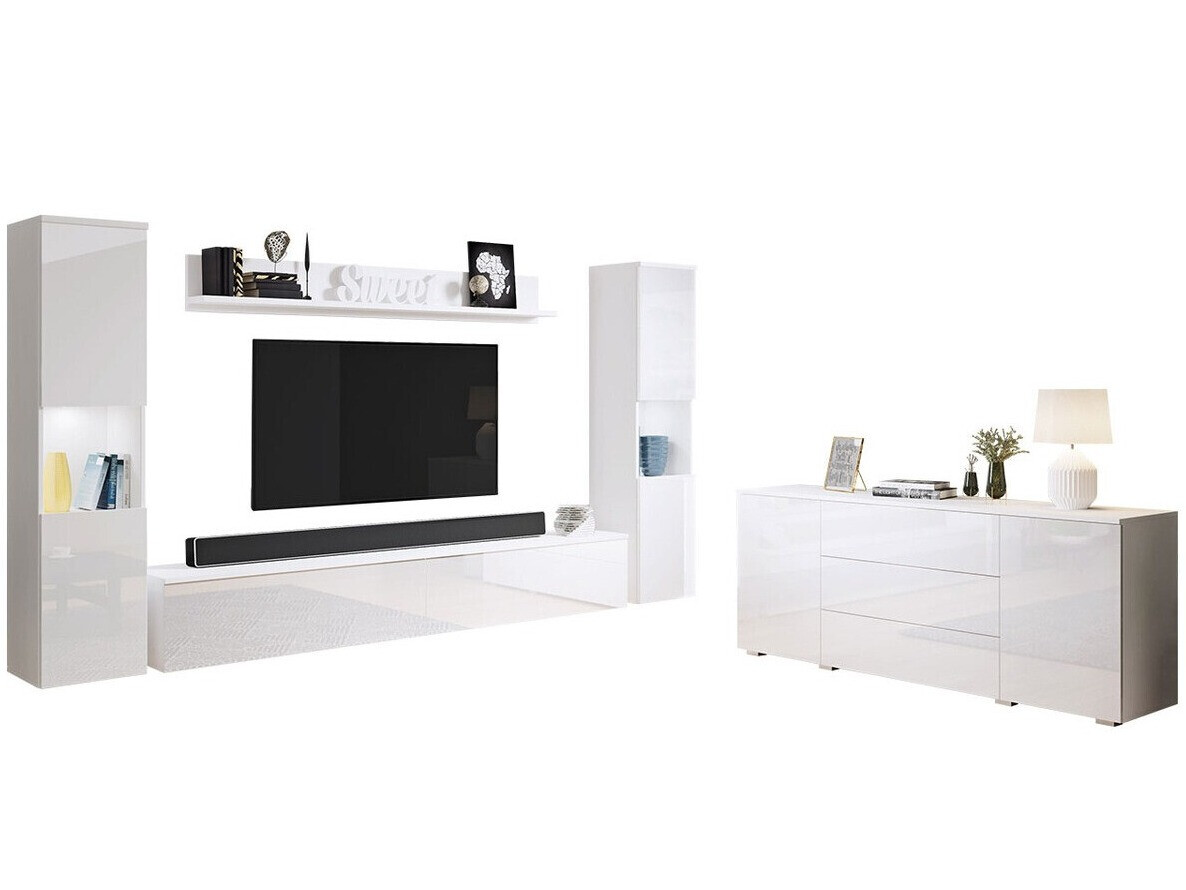 Wohnzimmer-Set Sarasota 133 (Weiss + Weiss glänzend)
