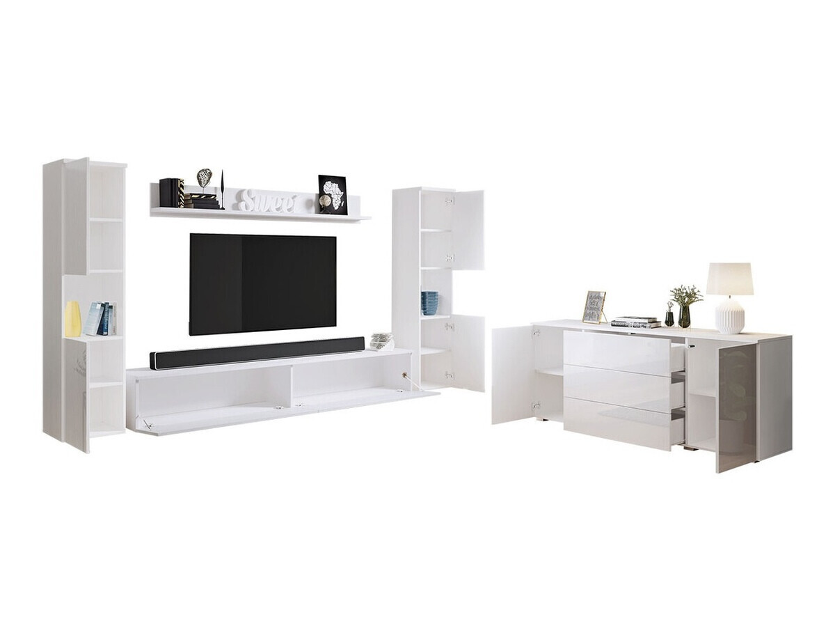 Wohnzimmer-Set Sarasota 133 (Wotan Eiche + Weiss glänzend)