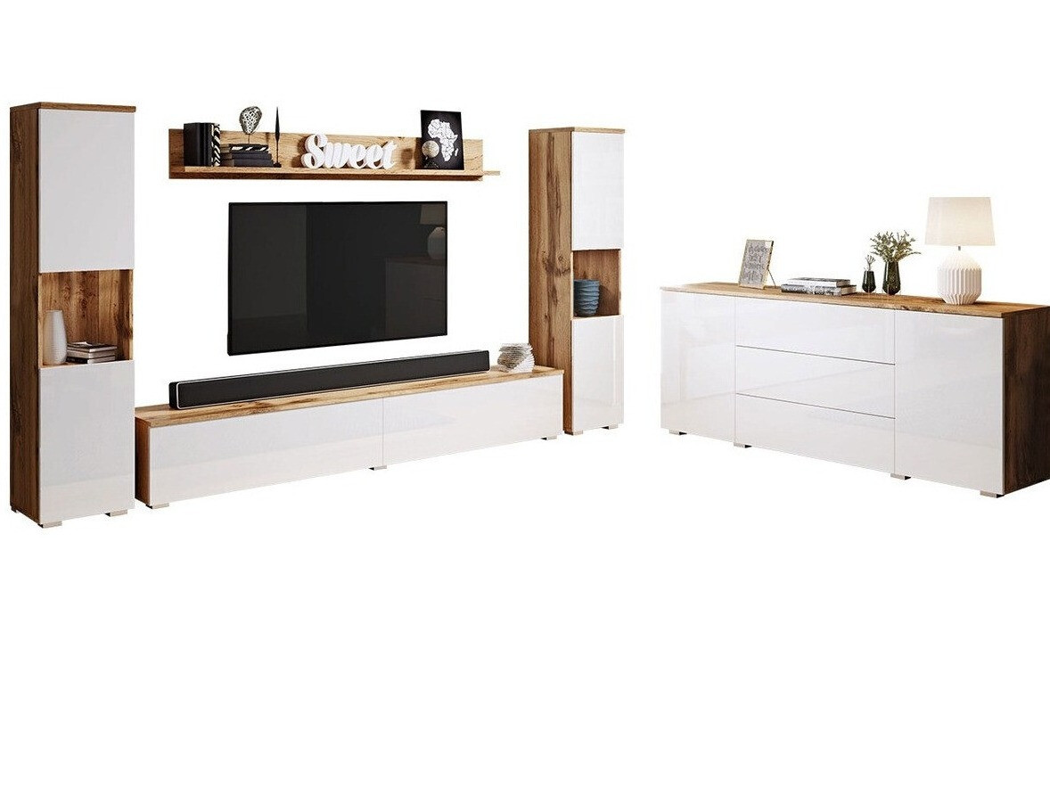 Wohnzimmer-Set Sarasota 133 (Wotan Eiche + Weiss glänzend)