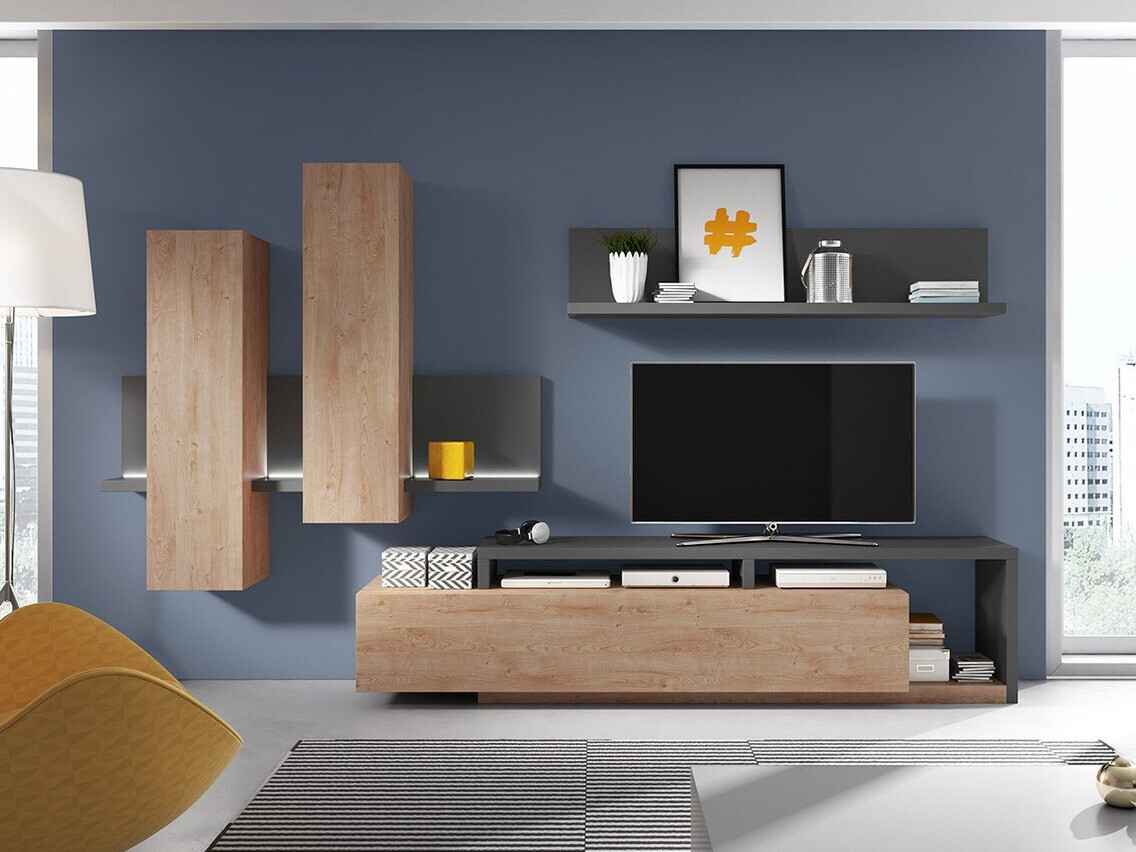 Wohnzimmer-Set Lutiva 100 (Anthrazit + Ribbec eiche)