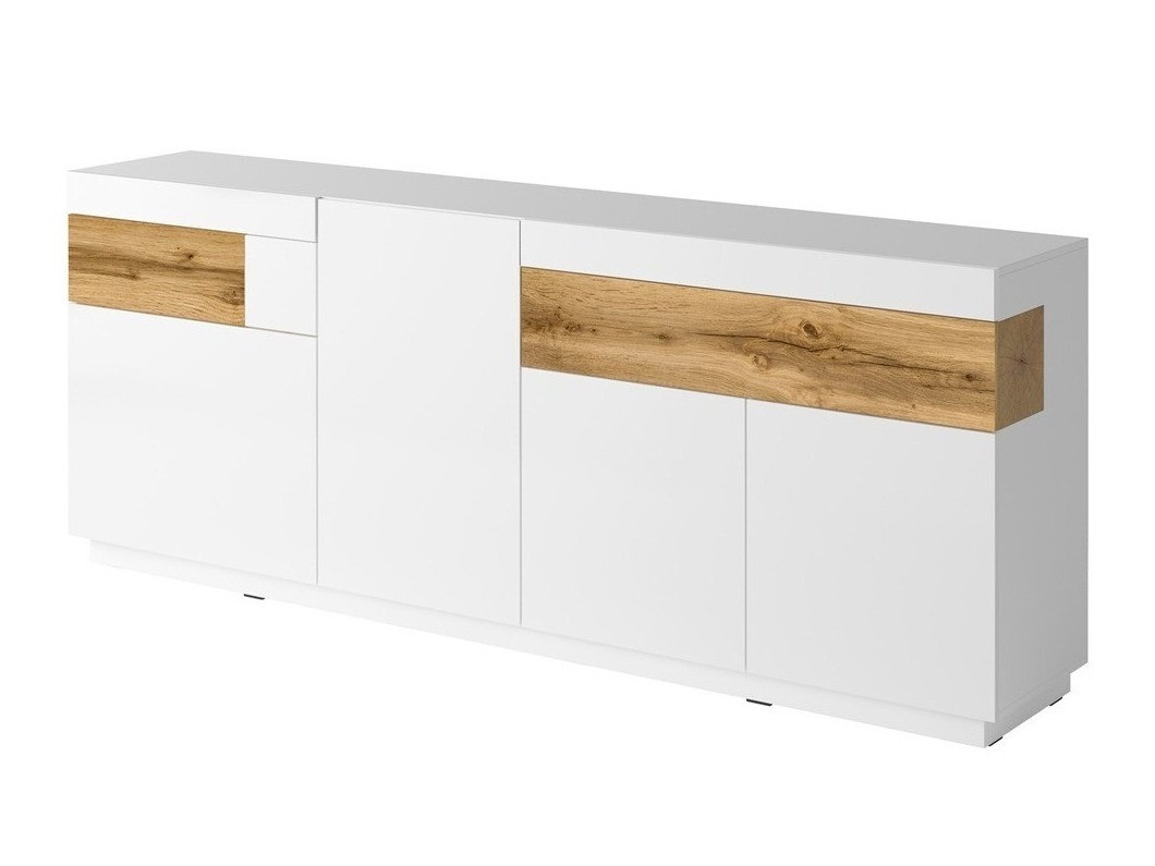 Kommode Livlore 101 (Weiss + Weiss glänzend + Wotan Eiche)