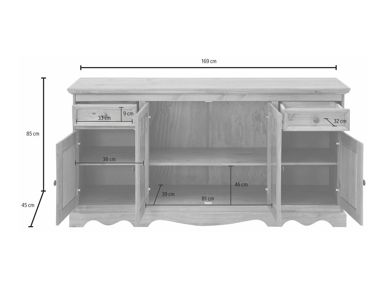 Kommoden Fentivo 107 (Kiefernholzoptik)