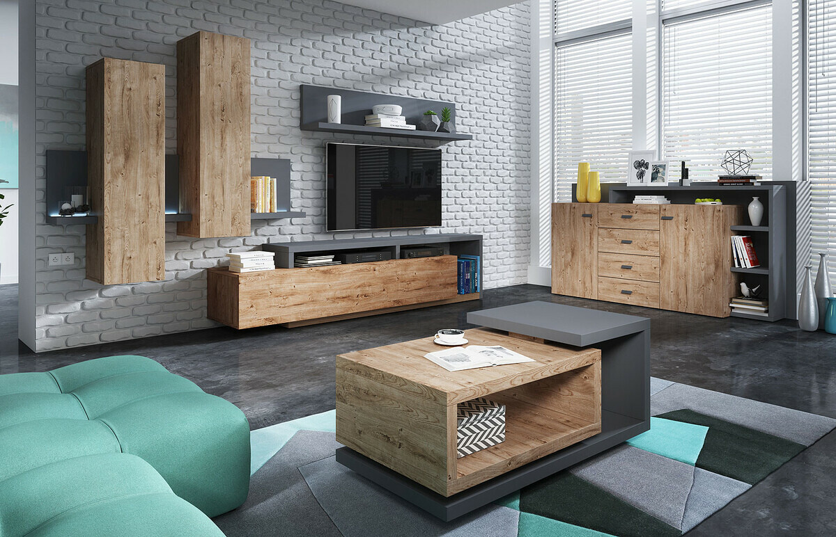 Kommode Lutiva 106 (Anthrazit + Ribbeck eiche)