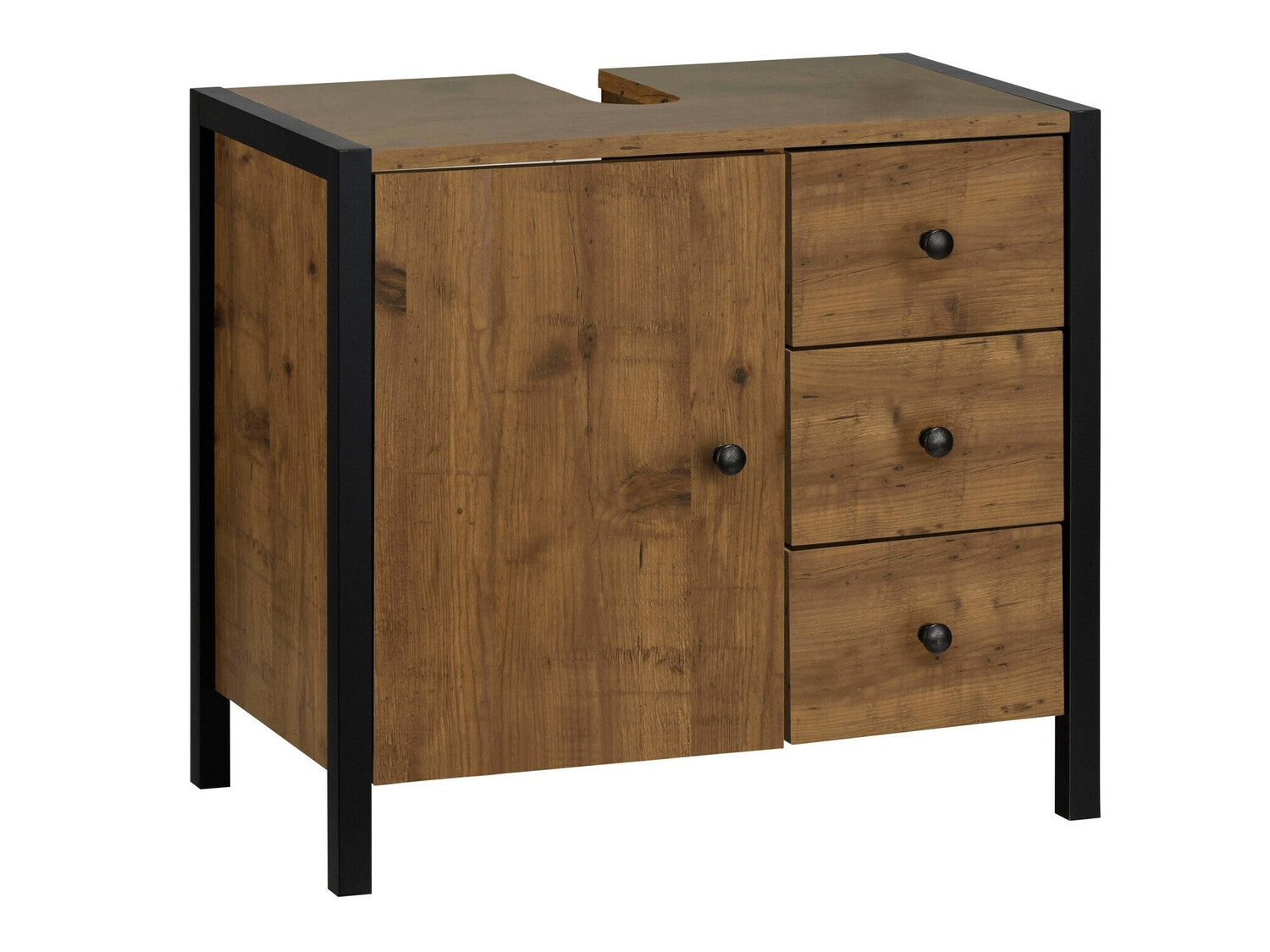 Stehender Badezimmerschrank für ein Waschbecken Larnovo 105 (Eichenholzoptik dunkel + Schwarz)
