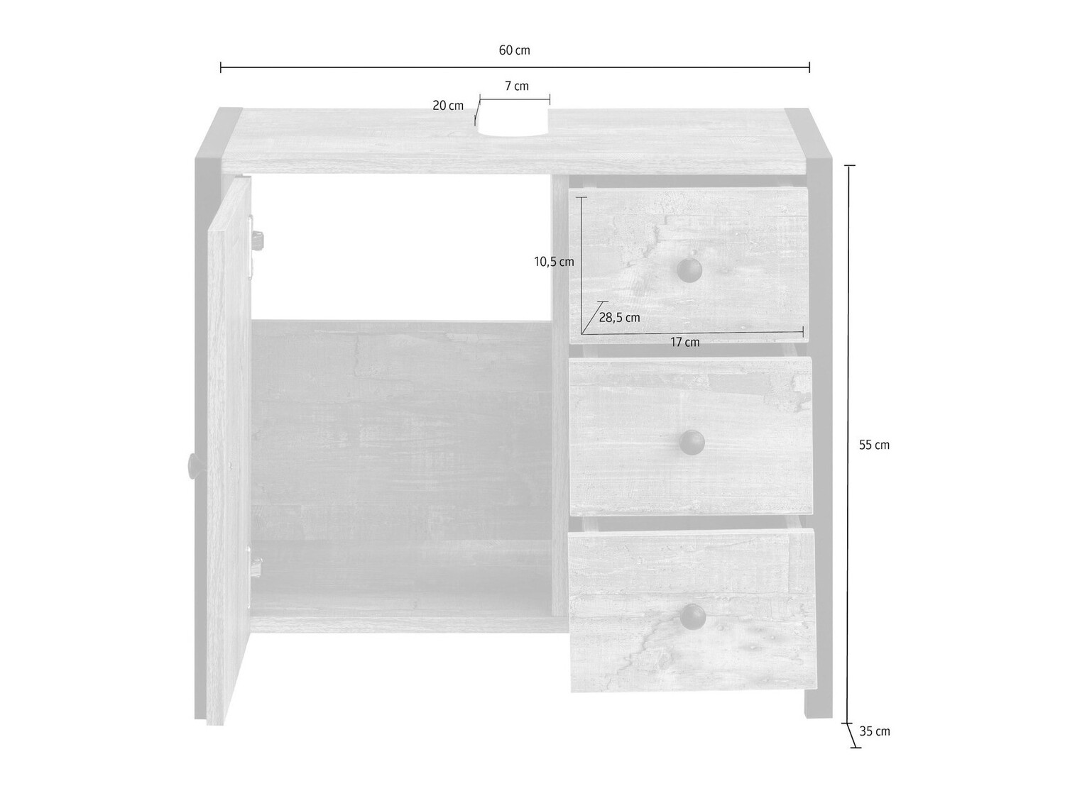 Stehender Badezimmerschrank für ein Waschbecken Larnovo 105 (Eichenholzoptik dunkel + Schwarz)