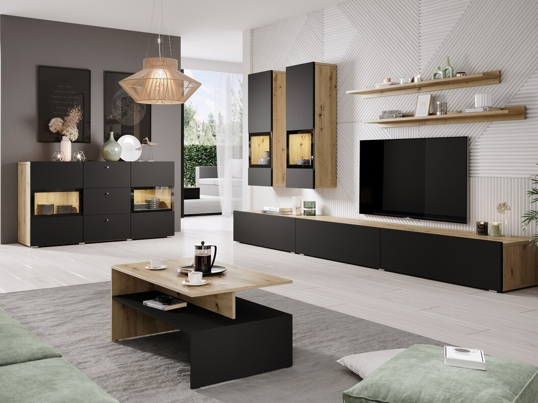 Wohnzimmer-Set Serodeu 104 (Artisan-Eiche + Mattschwarz)