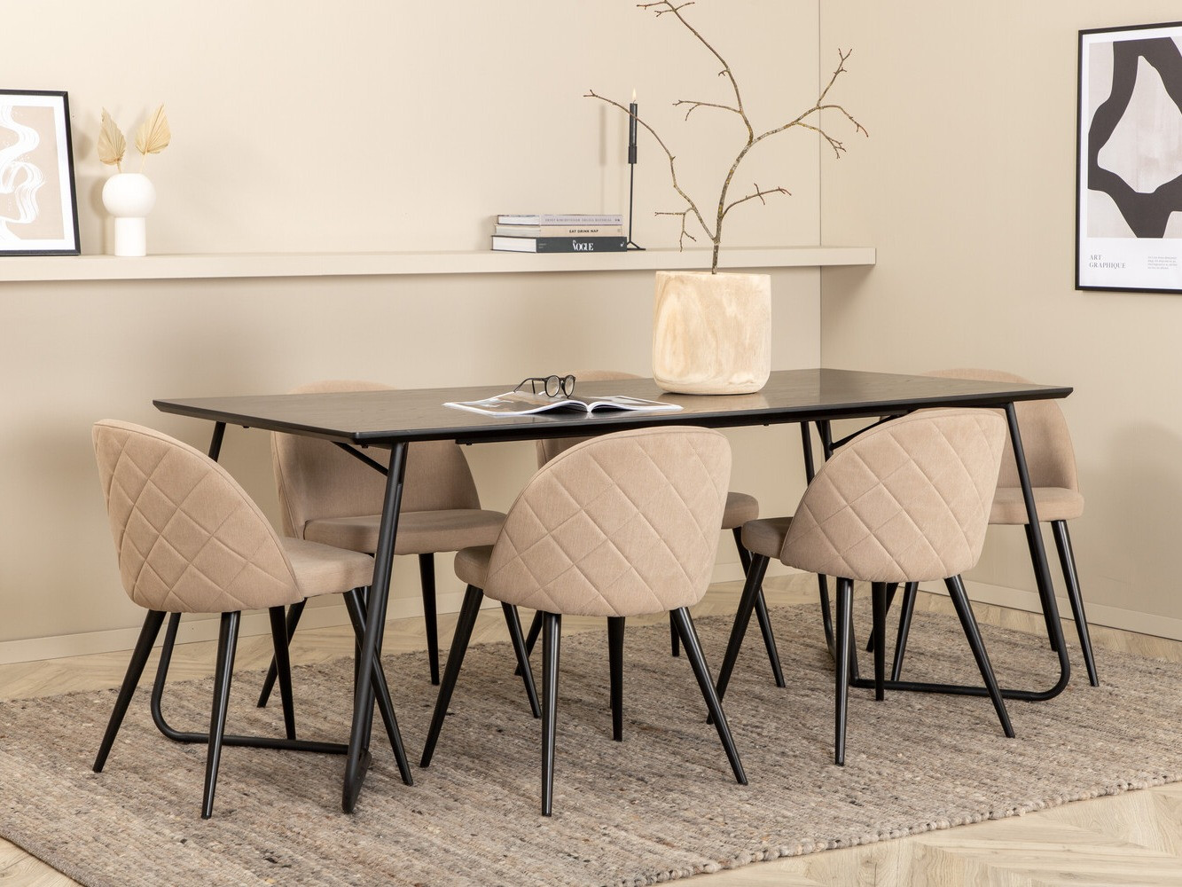 Essgruppe Dallas 2723 (Cremefarben + Schwarz)