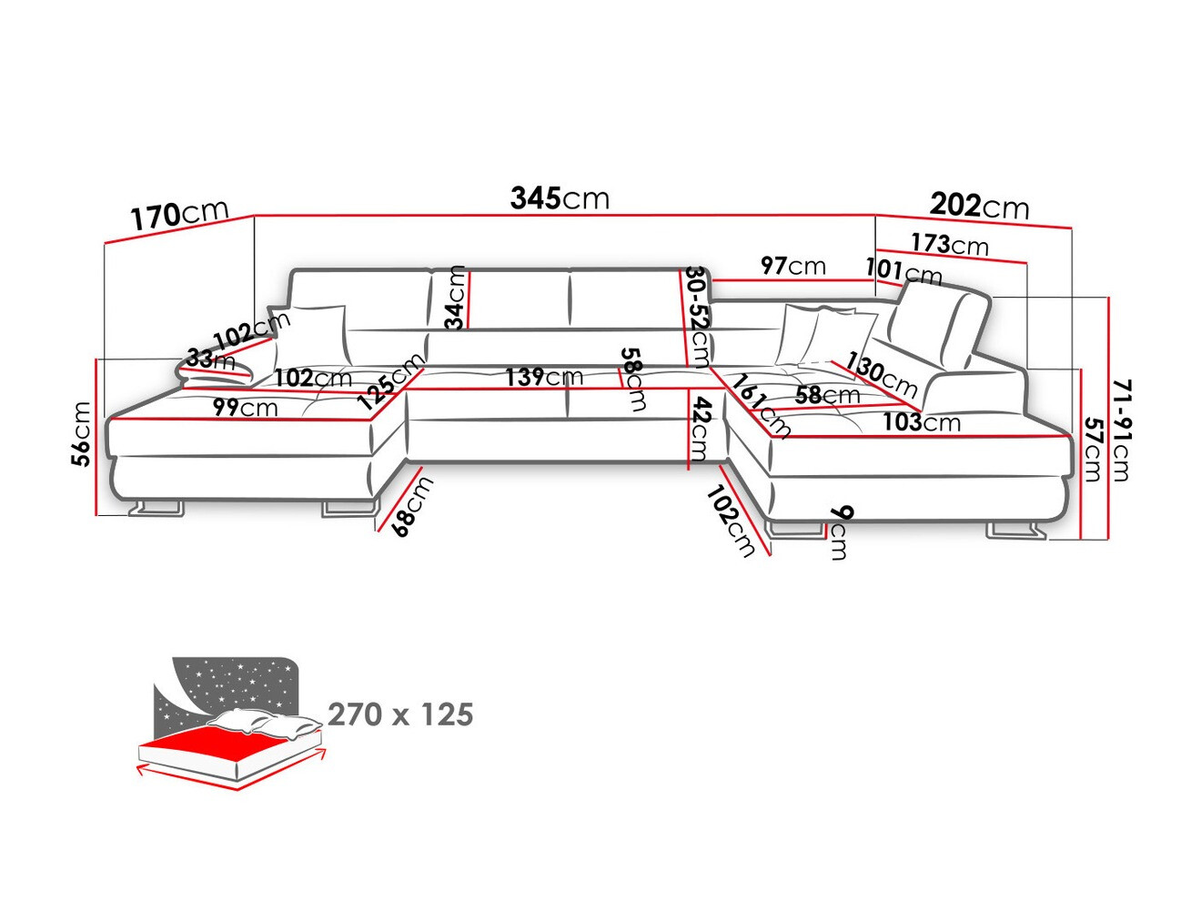 Ecksofa Comfivo 190 (Soft 011 + Lux 06 + Soft 011)