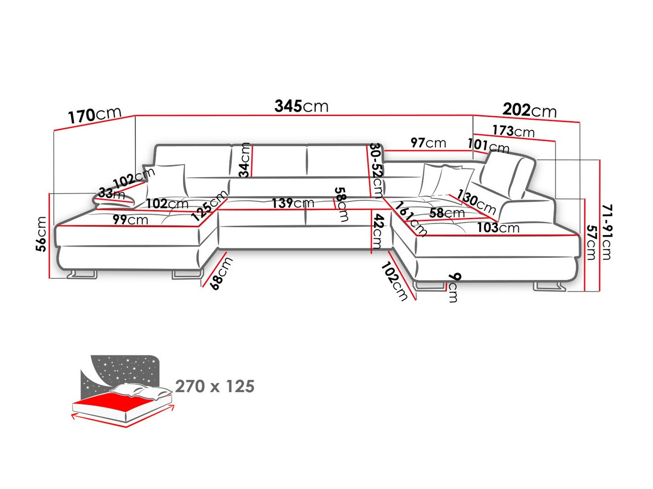 Ecksofa Comfivo 190 (Soft 017 + Lux 06 + Soft 017)