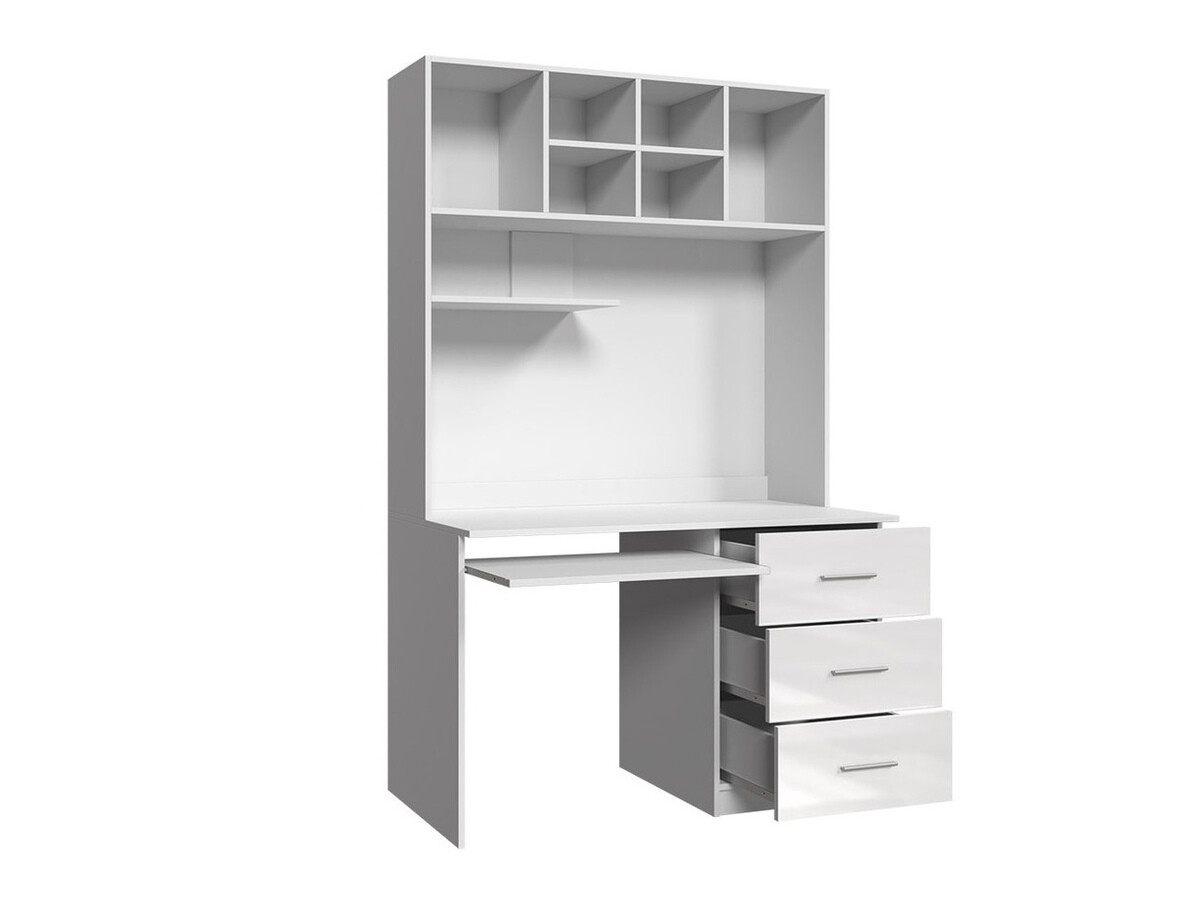 Bürotisch Campus (Weiss + Weiss glänzend + Rosa glänzend)