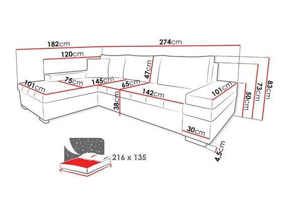 Ecksofa Comfivo 121 (Magic Velvet 2260 + Senegal 818)