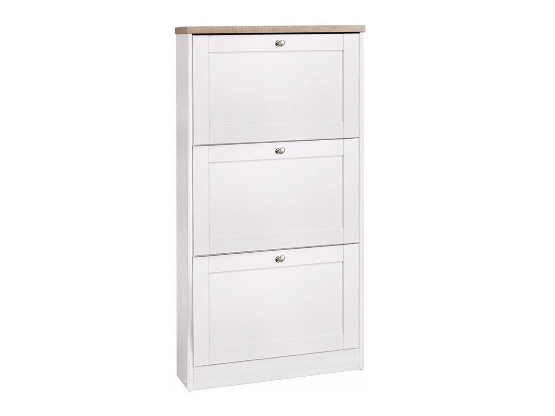 Schuhschrank Cirtene 101 (Weiss + Eichenholzoptik)