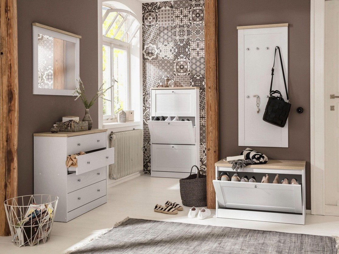 Schuhschrank Cirtene 101 (Weiss + Eichenholzoptik)