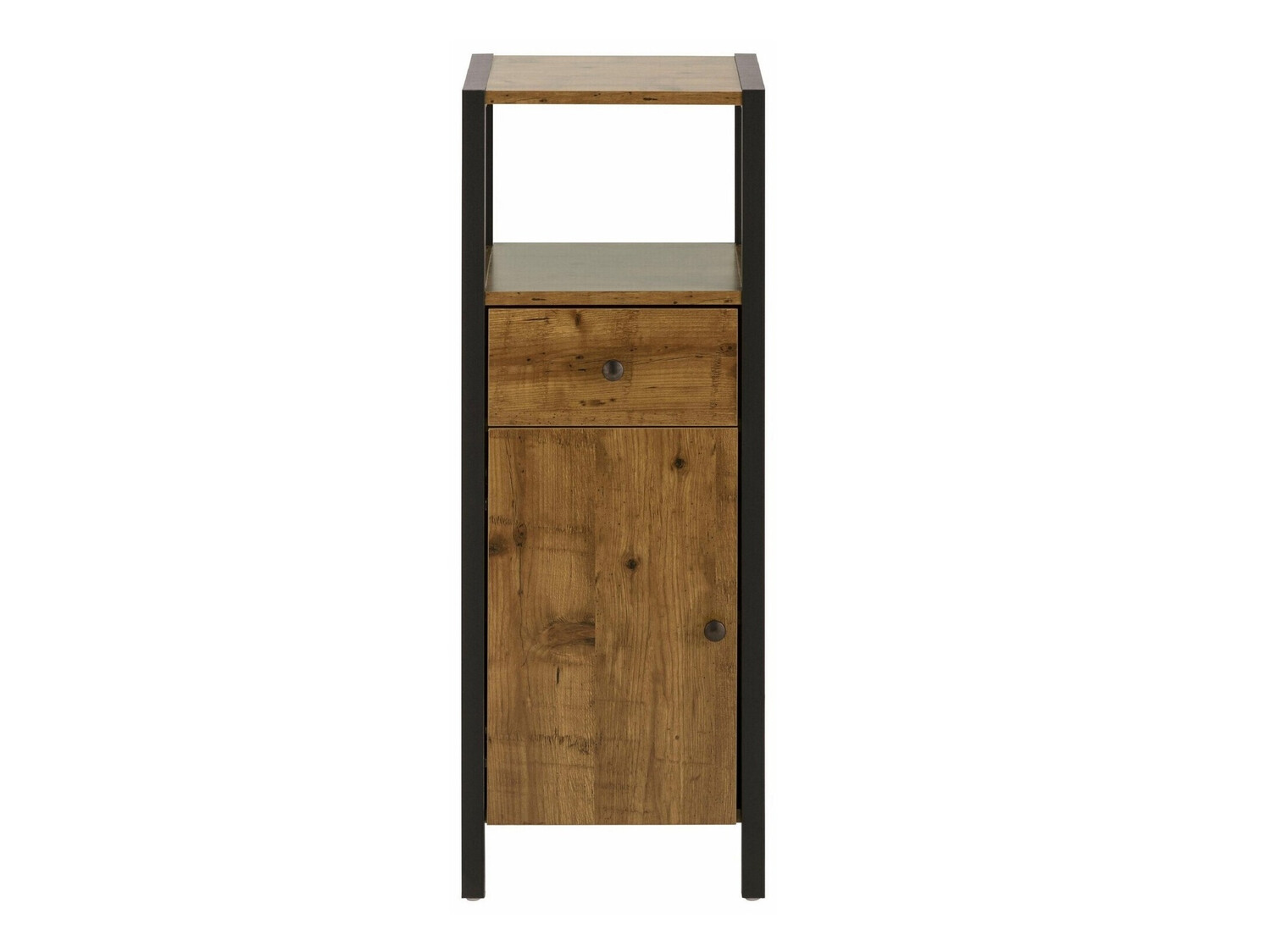 Stehender Badezimmerschrank Larnovo 112 (Dunkle Eiche + Schwarz)