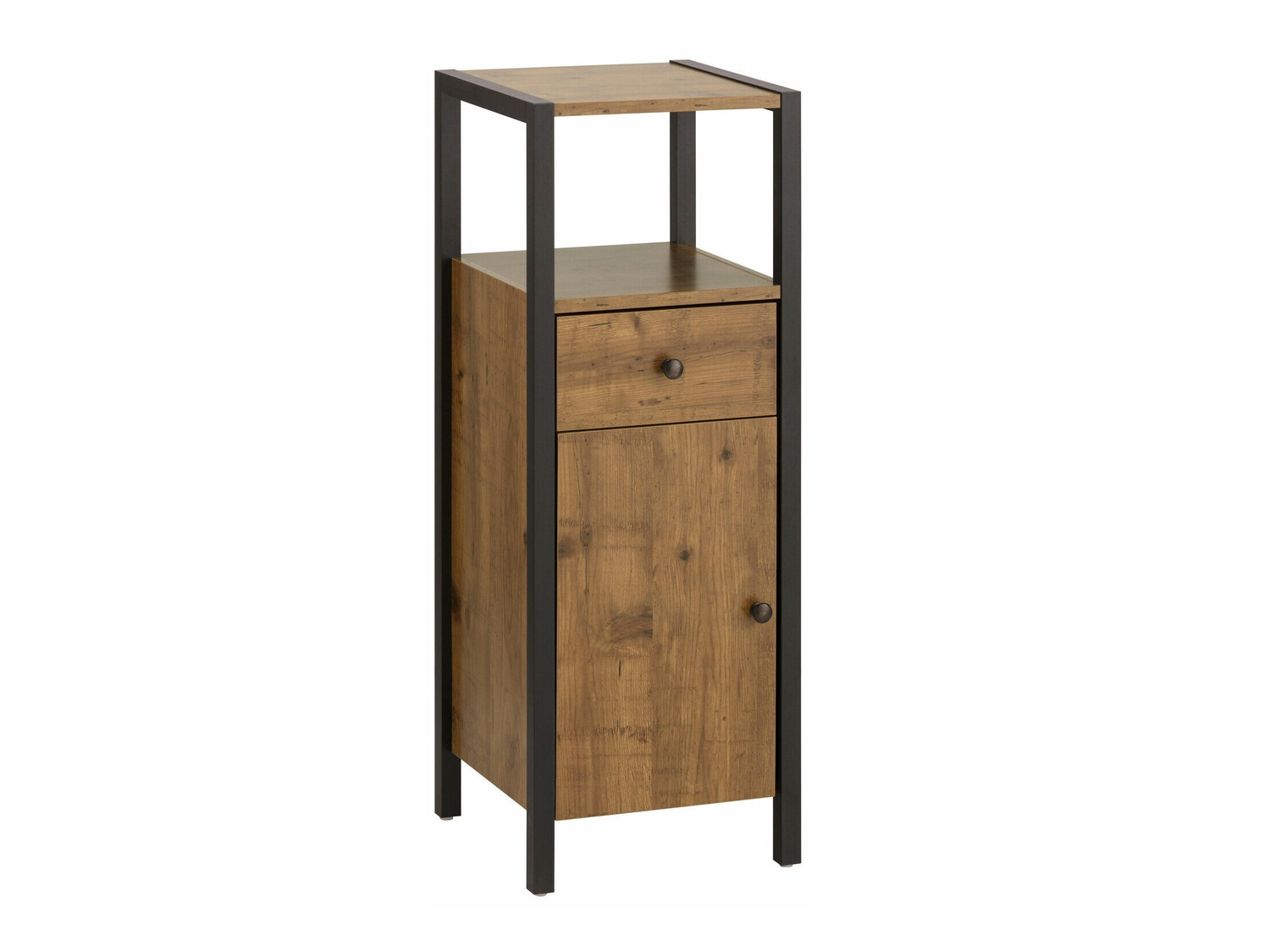 Stehender Badezimmerschrank Larnovo 112 (Eichenholzoptik dunkel + Schwarz)