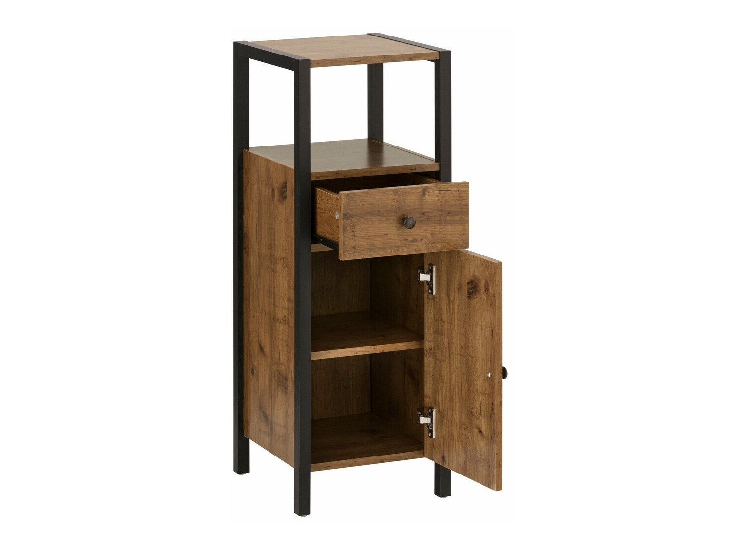 Stehender Badezimmerschrank Larnovo 112 (Eichenholzoptik dunkel + Schwarz)