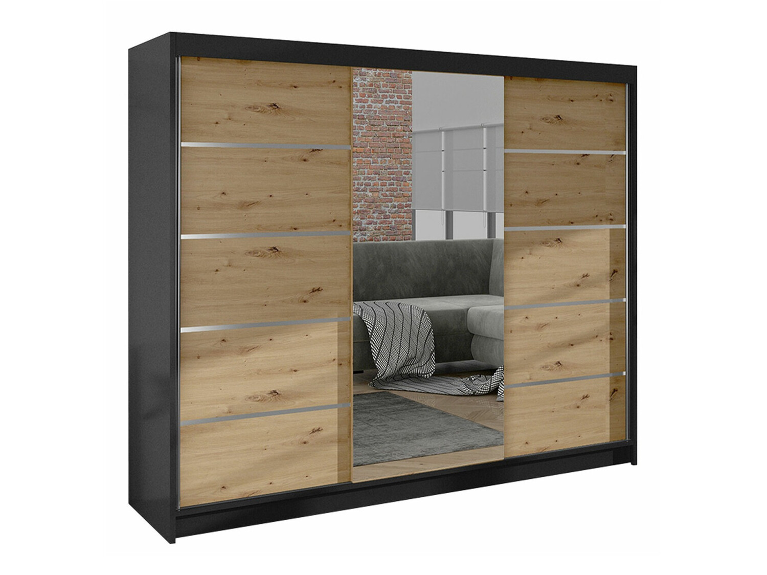 Kleiderschrank Closico Durion IV (Schwarz + Artisan Eichenholzoptik)