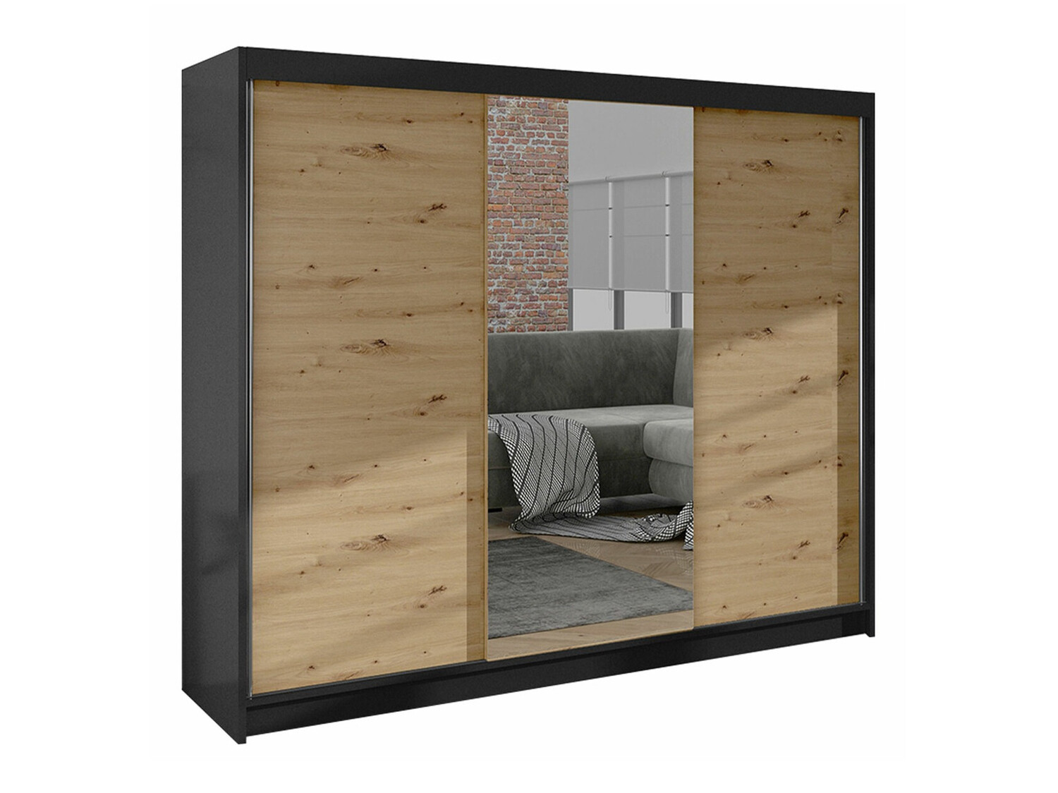 Kleiderschrank Closico Durion I (Schwarz + Artisan Eichenholzoptik)