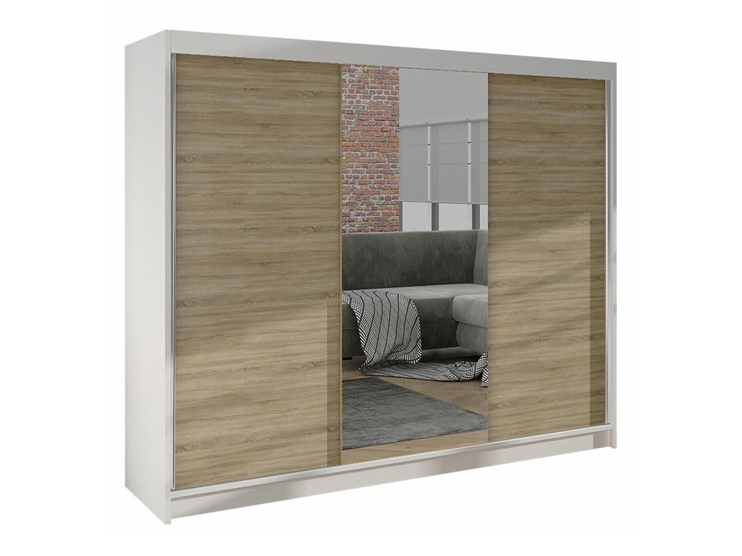 Kleiderschrank Closico Durion I (Weiss + Sonoma eichenholz)