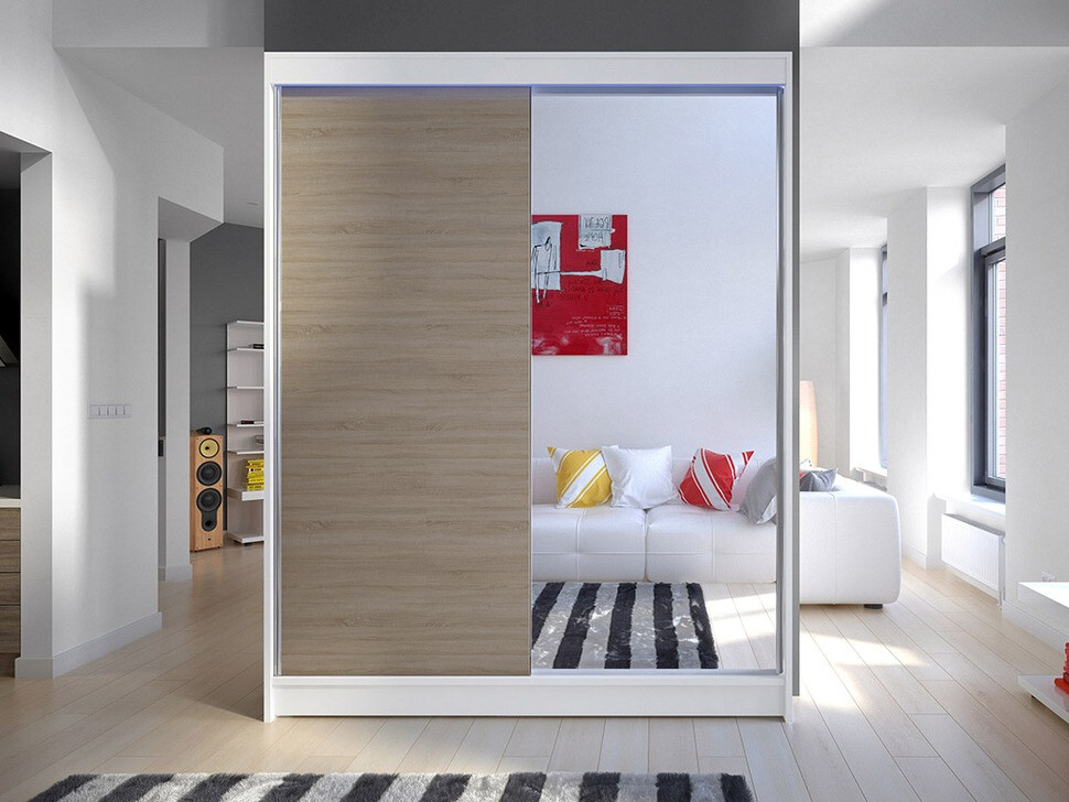 Kleiderschrank Closico 140 (Weiss + Sonoma eichenholz)