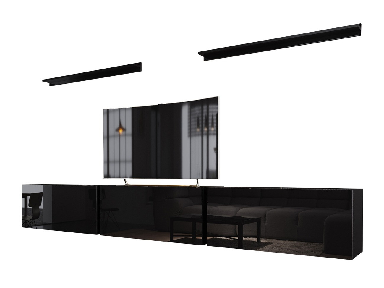 Wohnzimmer-Sets Hoover 101 (Schwarz + Schwarz glänzend)