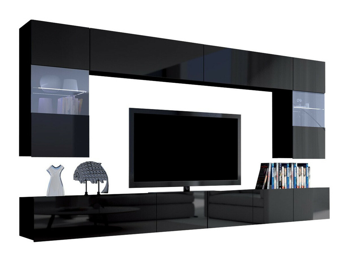 Wohnzimmer-Set Remus I (Schwarz + Schwarz glänzend)