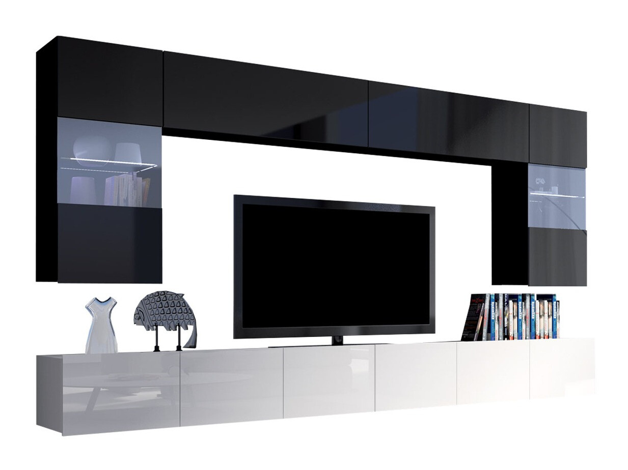 Wohnzimmer-Set Remus I (Weiss glänzend + Schwarz glänzend)