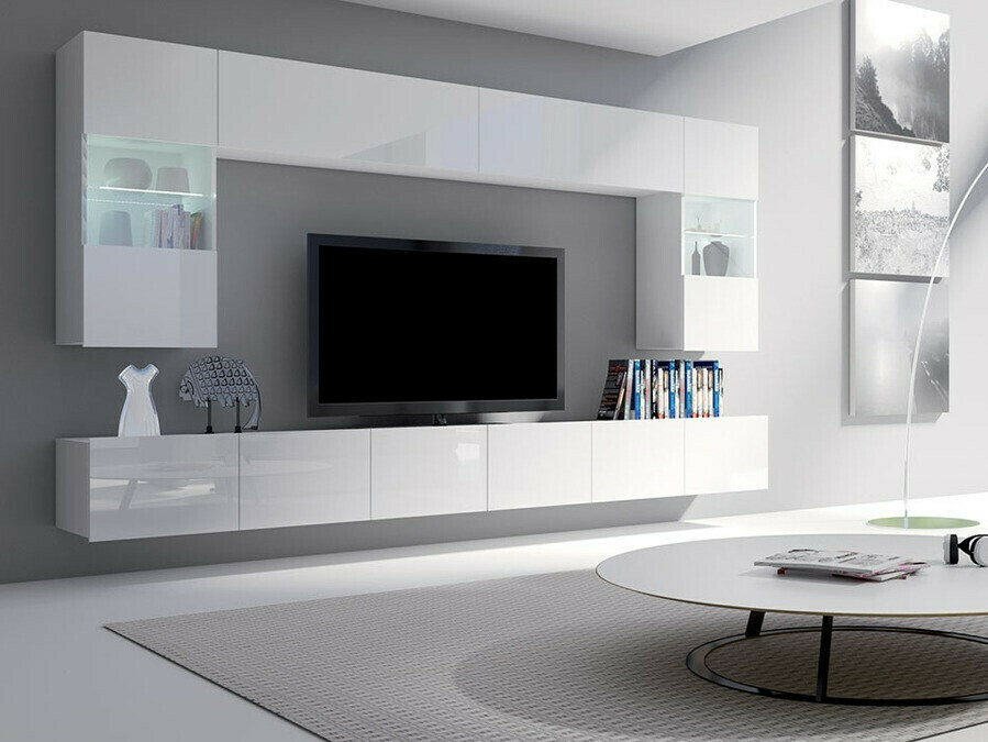 Wohnzimmer-Sets Tivdalu 105 (Weiss + Weiss glänzend)