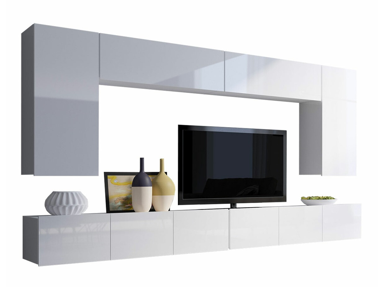 Wohnzimmer-Set Remus XIII (Weiss + Weiss glänzend)