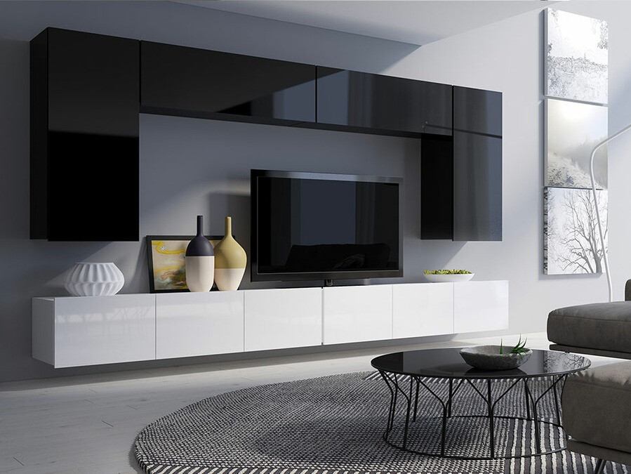 Wohnzimmer-Sets Tivdalu 135 (Schwarz + Schwarz glänzend + Weiss + Weiss glänzend)